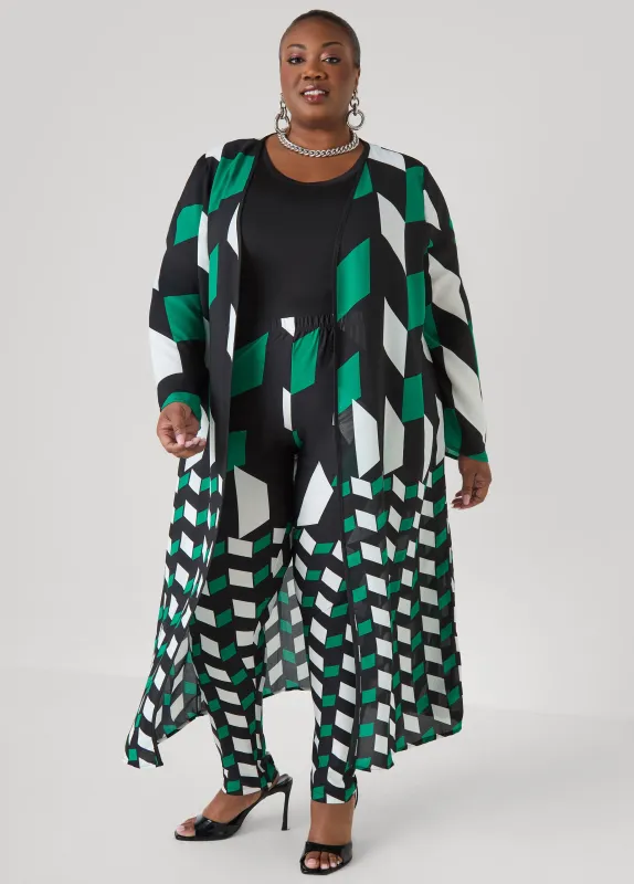 Geo Print Open Front Duster sold by Ashley Stewart