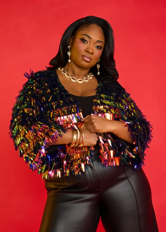 Iridescent Fringed Jacket sold by Ashley Stewart