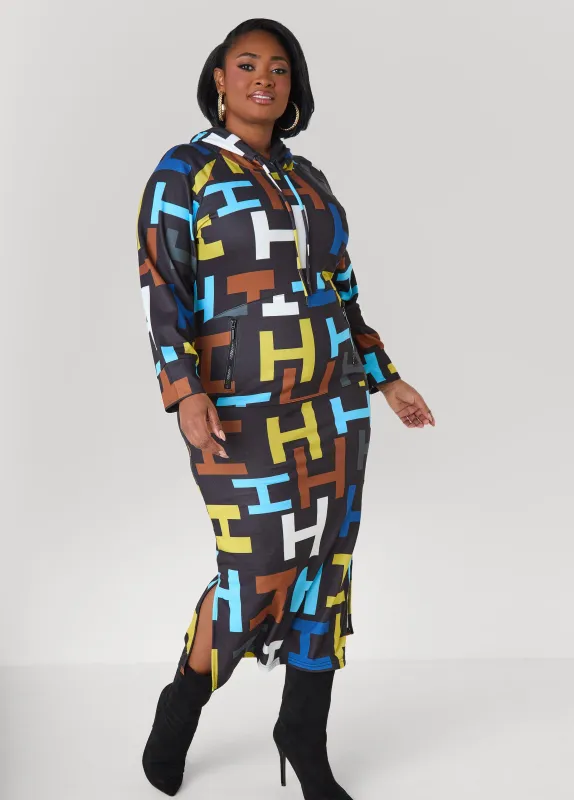 Geo Print Maxi Hoodie Dress sold by Ashley Stewart