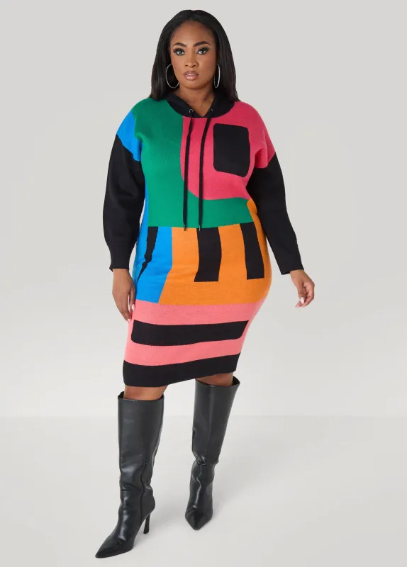 Colorblock Hooded Sweater Dress sold by Ashley Stewart
