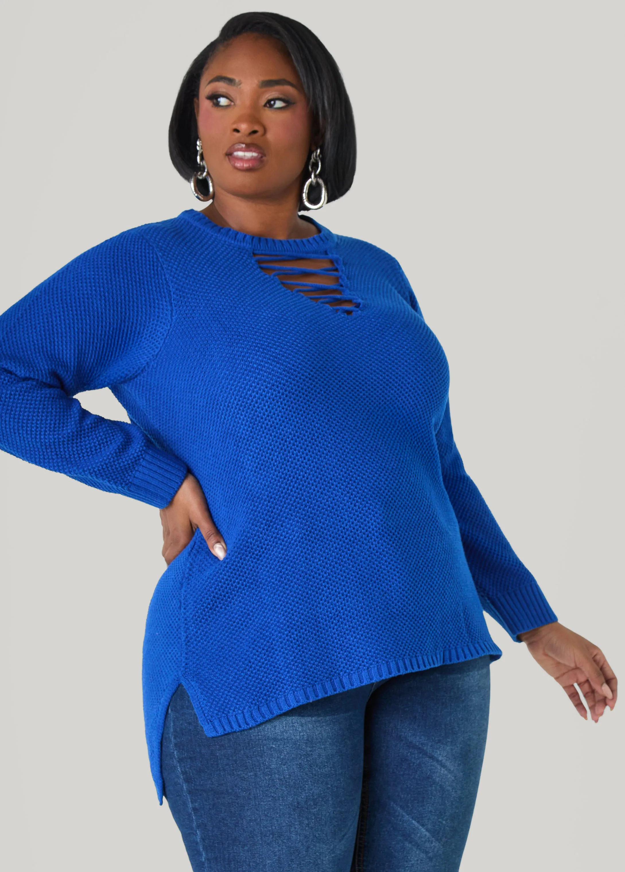 Lace Up Sweater sold by Ashley Stewart