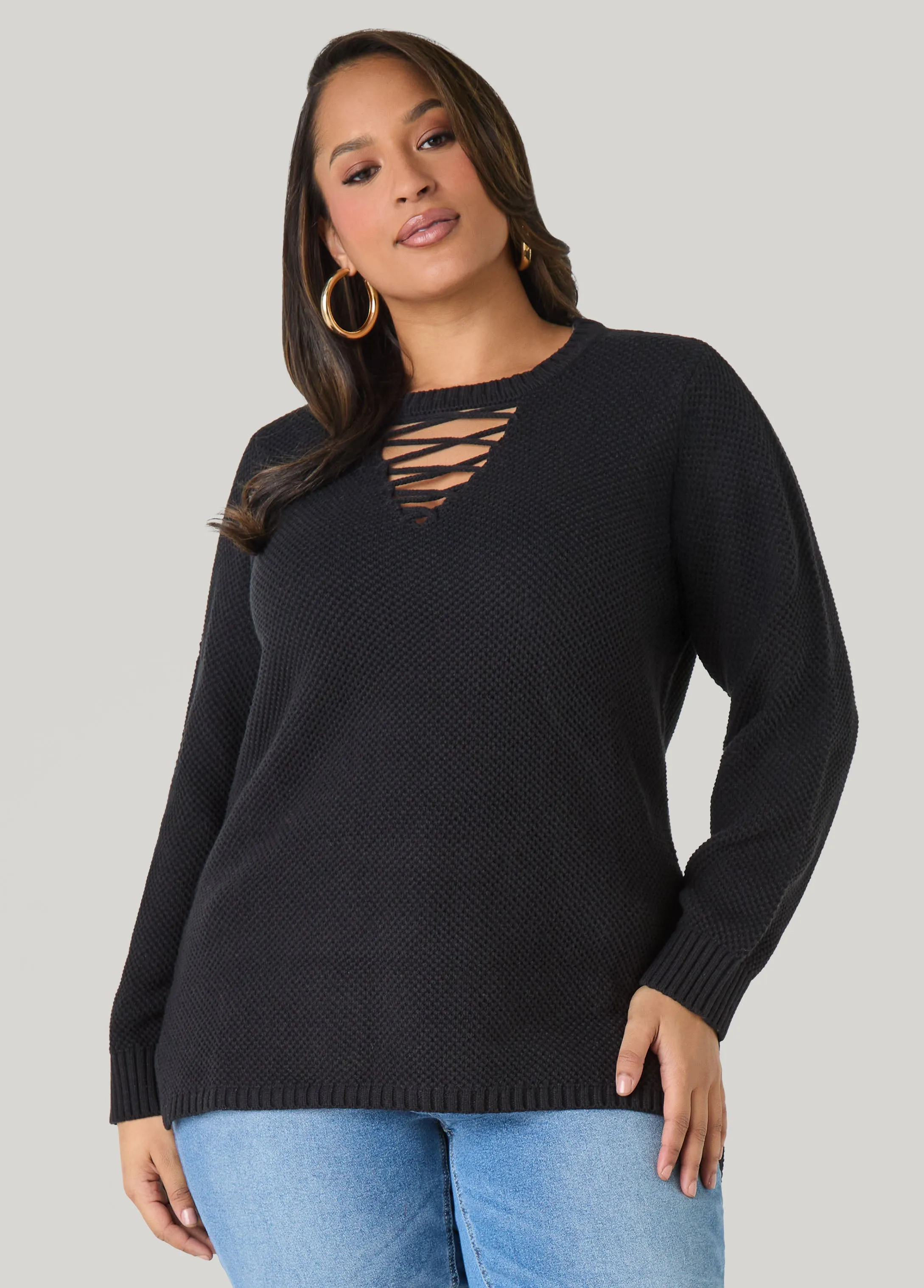 Lace Up Sweater sold by Ashley Stewart product image thumbnail 5