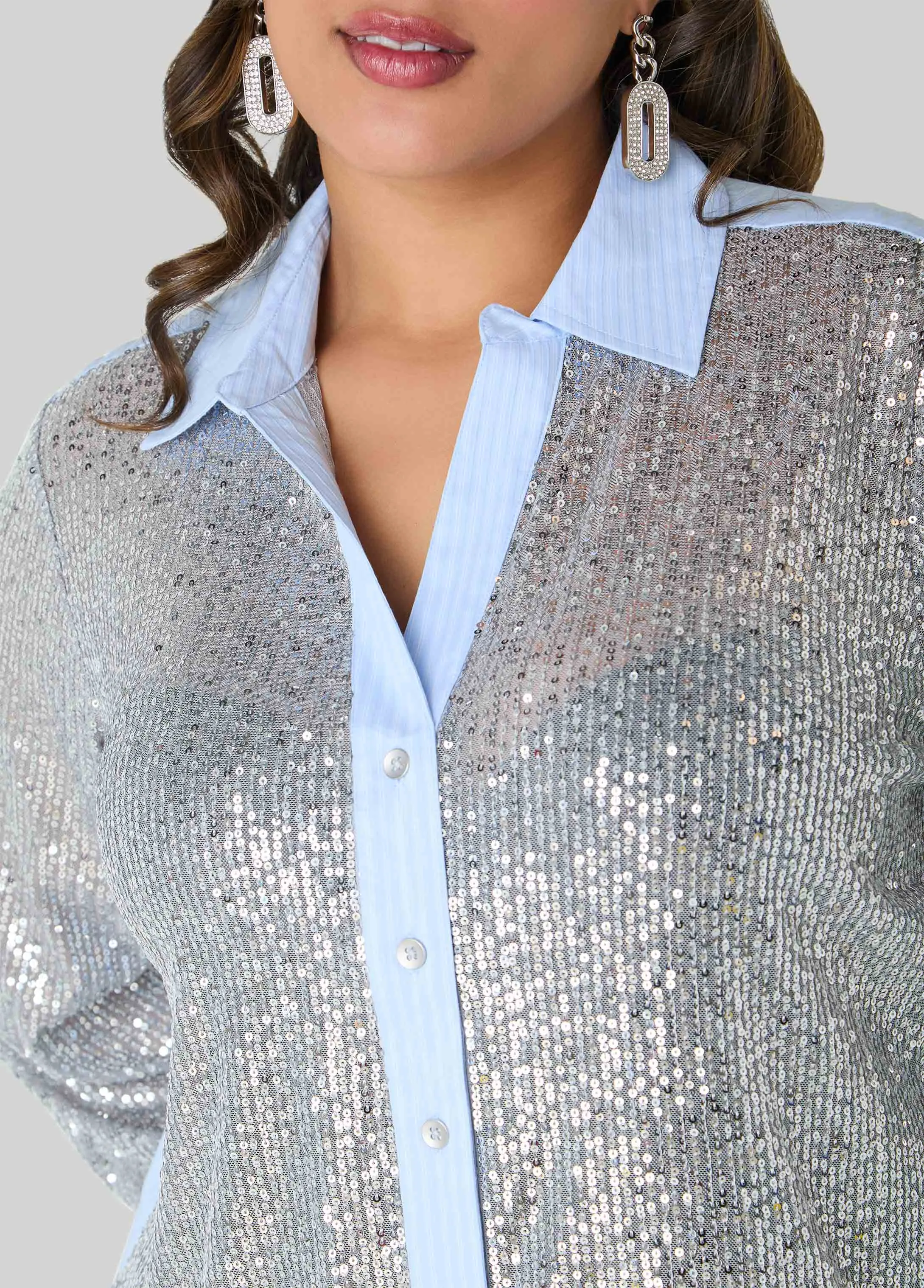 Sequined Paneled Striped Shirt sold by Ashley Stewart product image thumbnail 3