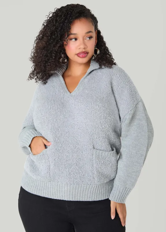 V Neck Boucle Knit Pullover sold by Ashley Stewart