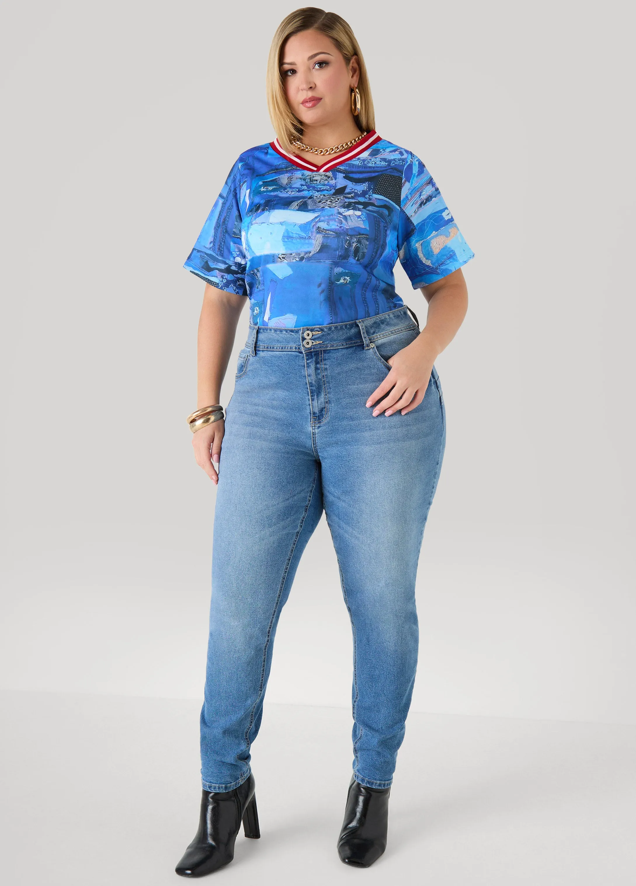 Patchwork Denim Print Jersey sold by Ashley Stewart product image thumbnail 3