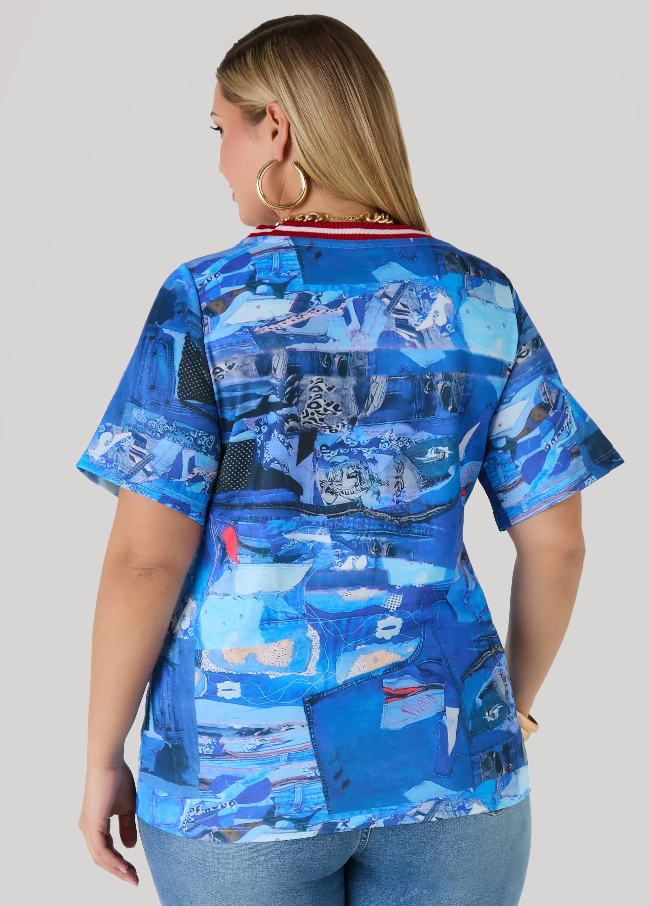 Patchwork Denim Print Jersey sold by Ashley Stewart product image thumbnail 4
