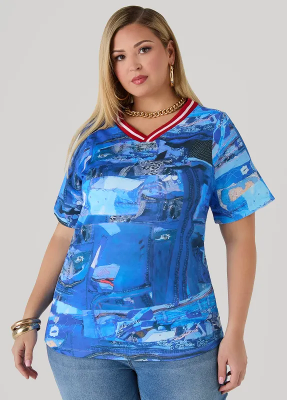 Patchwork Denim Print Jersey made by Ashley Stewart