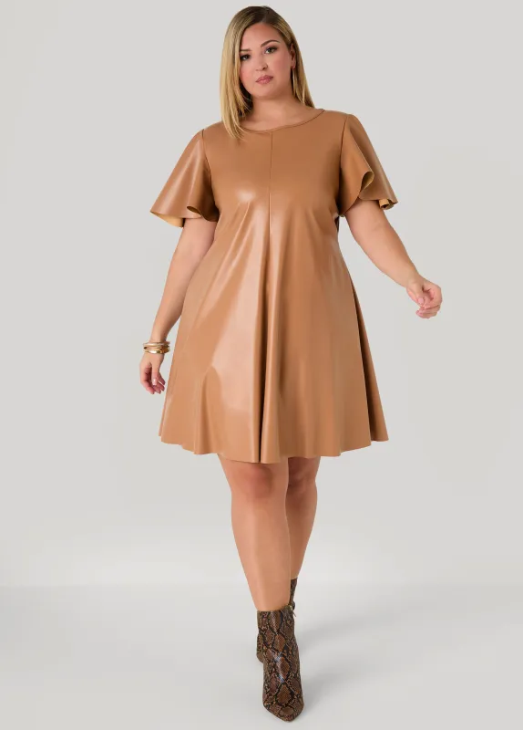 Flutter Sleeve Faux Leather Dress sold by Ashley Stewart