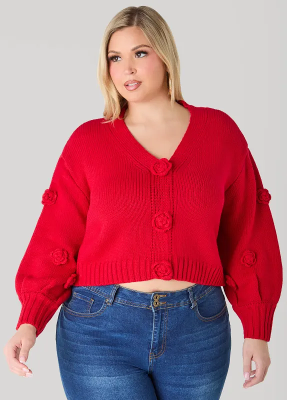 Cropped Rosette Cardigan sold by Ashley Stewart
