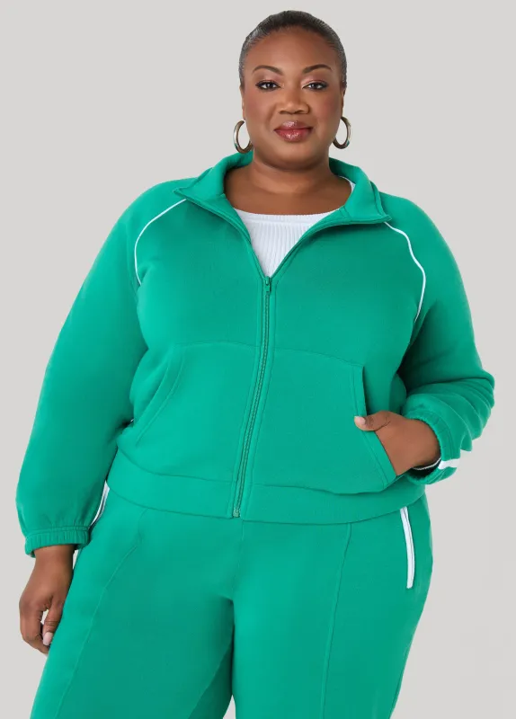 Piped Zip Front Track Jacket sold by Ashley Stewart