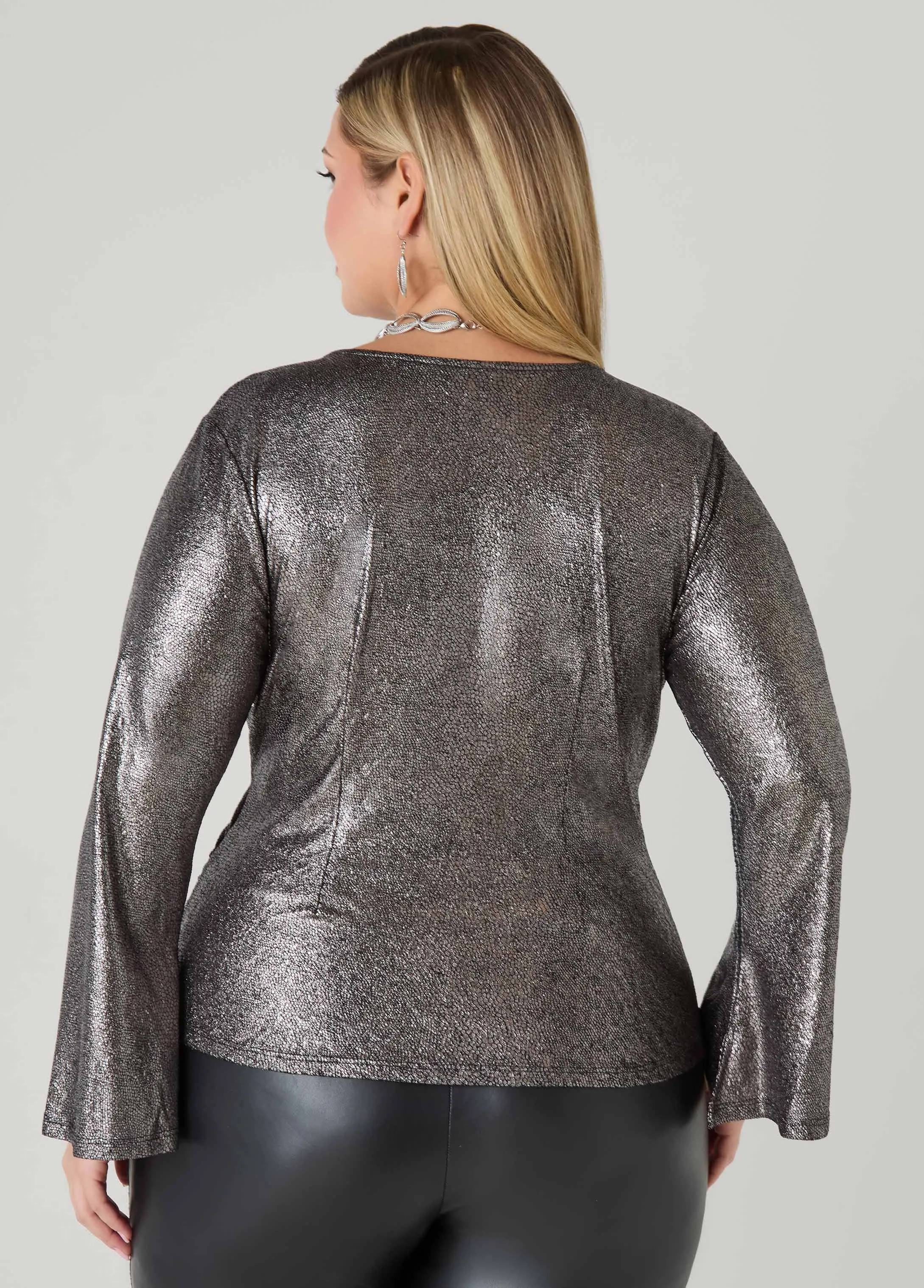Metallic Pebbled Faux Wrap Top sold by Ashley Stewart product image thumbnail 2