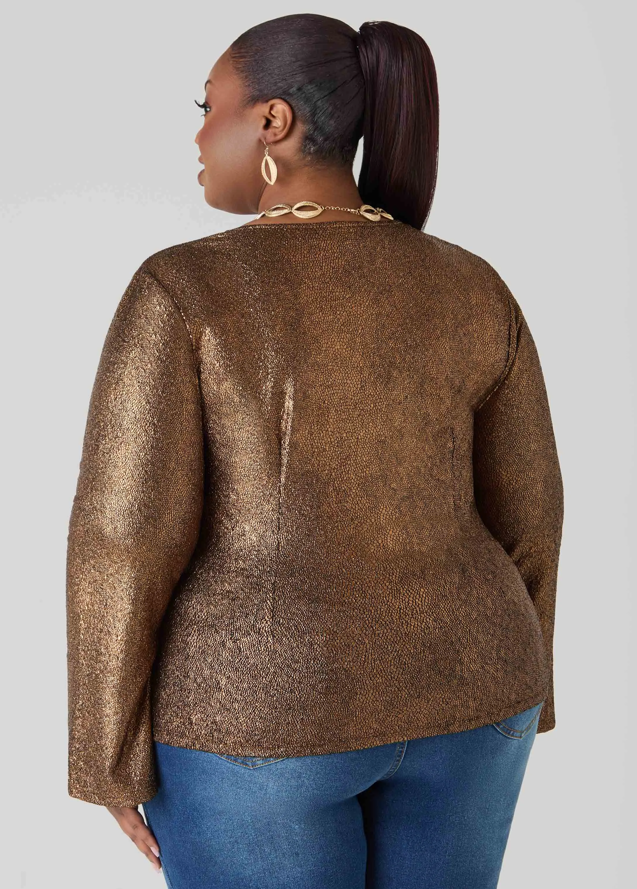 Metallic Pebbled Faux Wrap Top sold by Ashley Stewart product image thumbnail 5