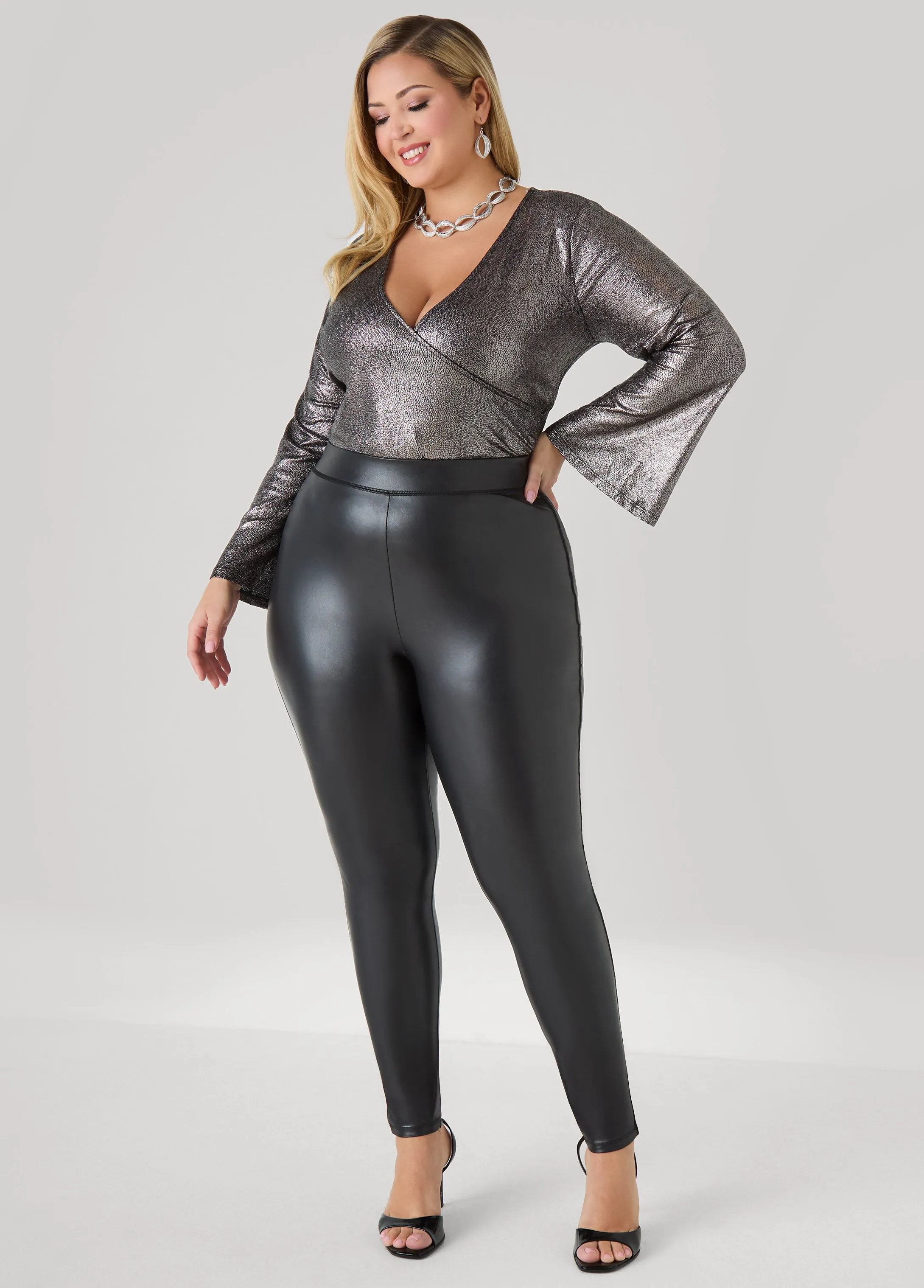 Metallic Pebbled Faux Wrap Top sold by Ashley Stewart product image thumbnail 3