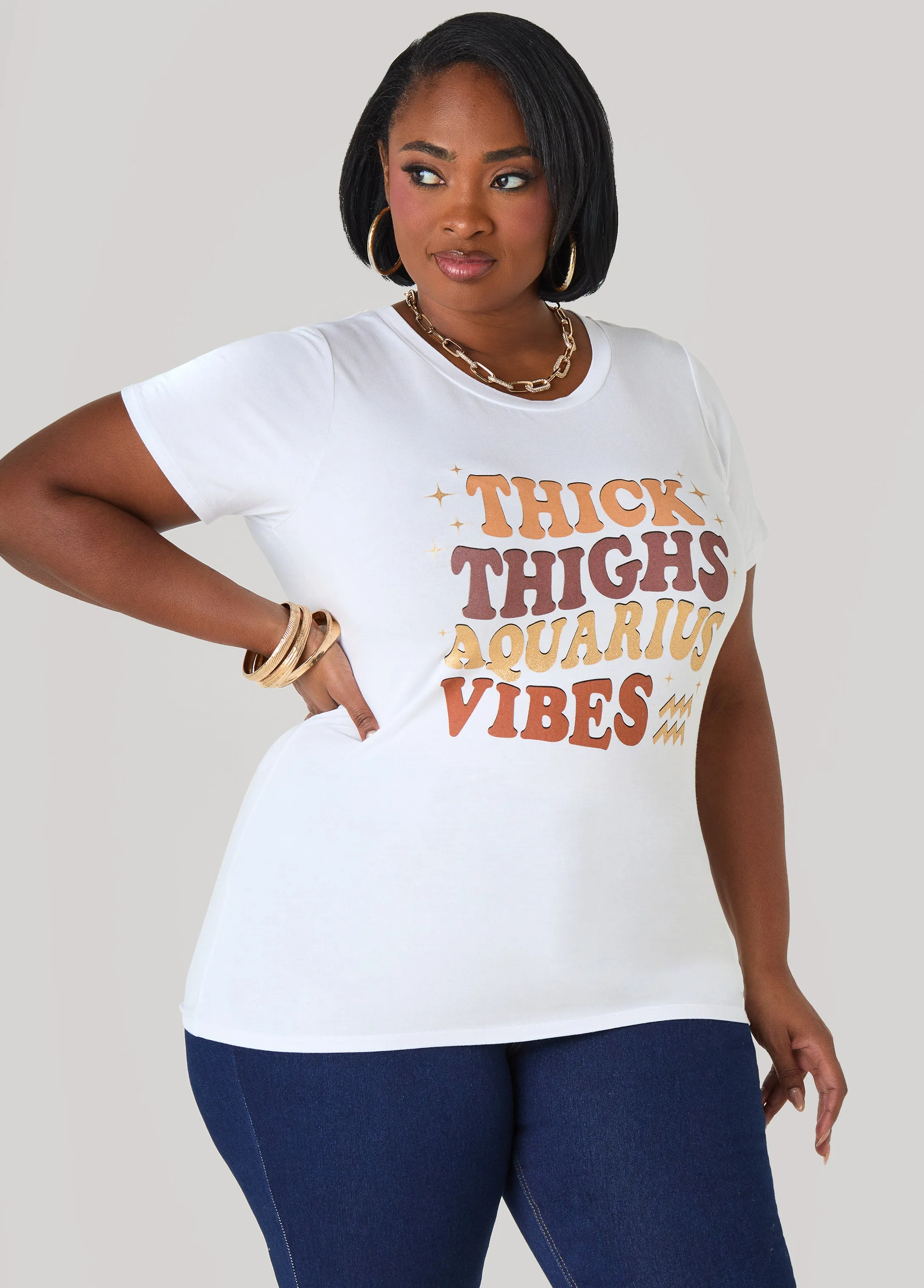 Aquarius Glittered Graphic Tee sold by Ashley Stewart