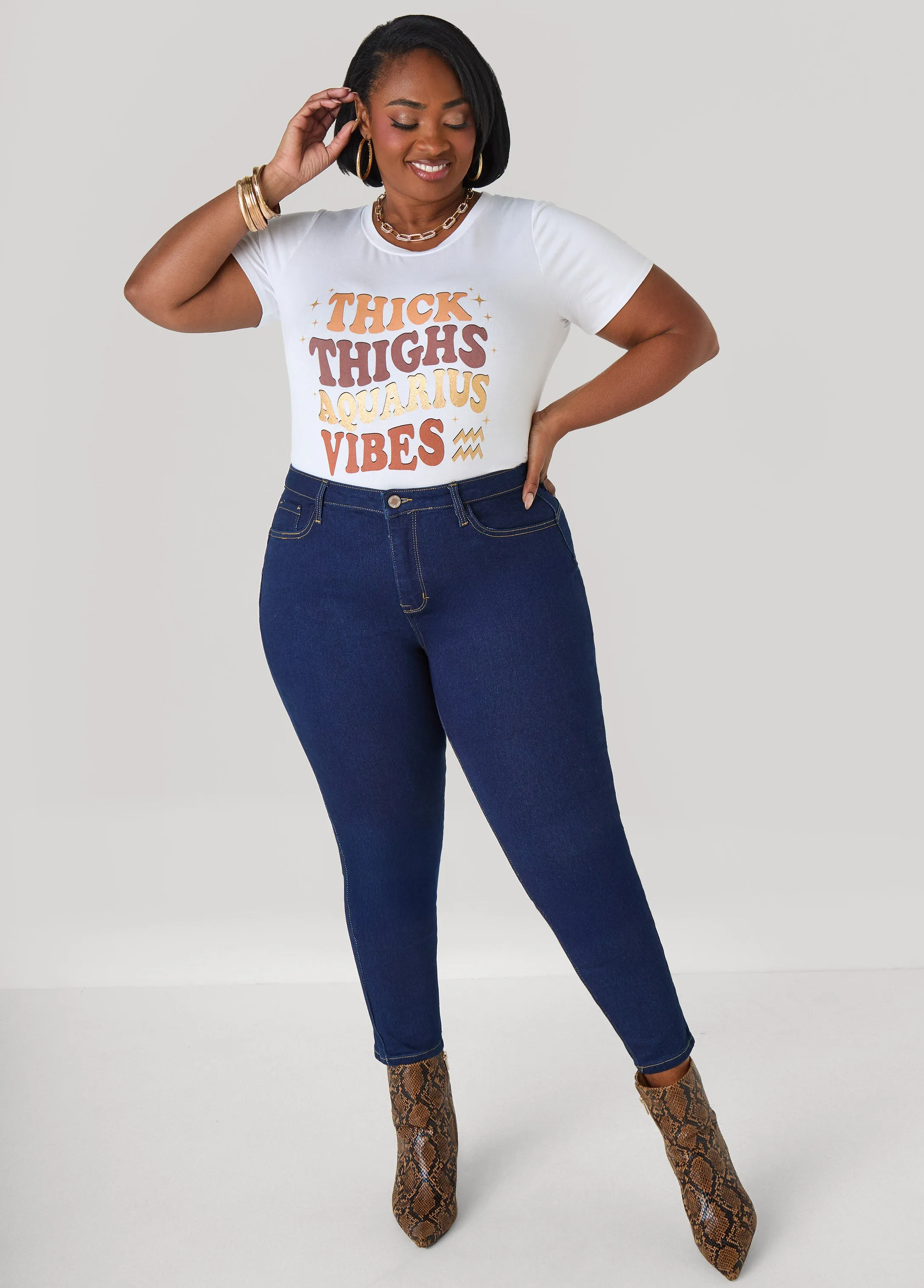 Aquarius Glittered Graphic Tee sold by Ashley Stewart product image thumbnail 3