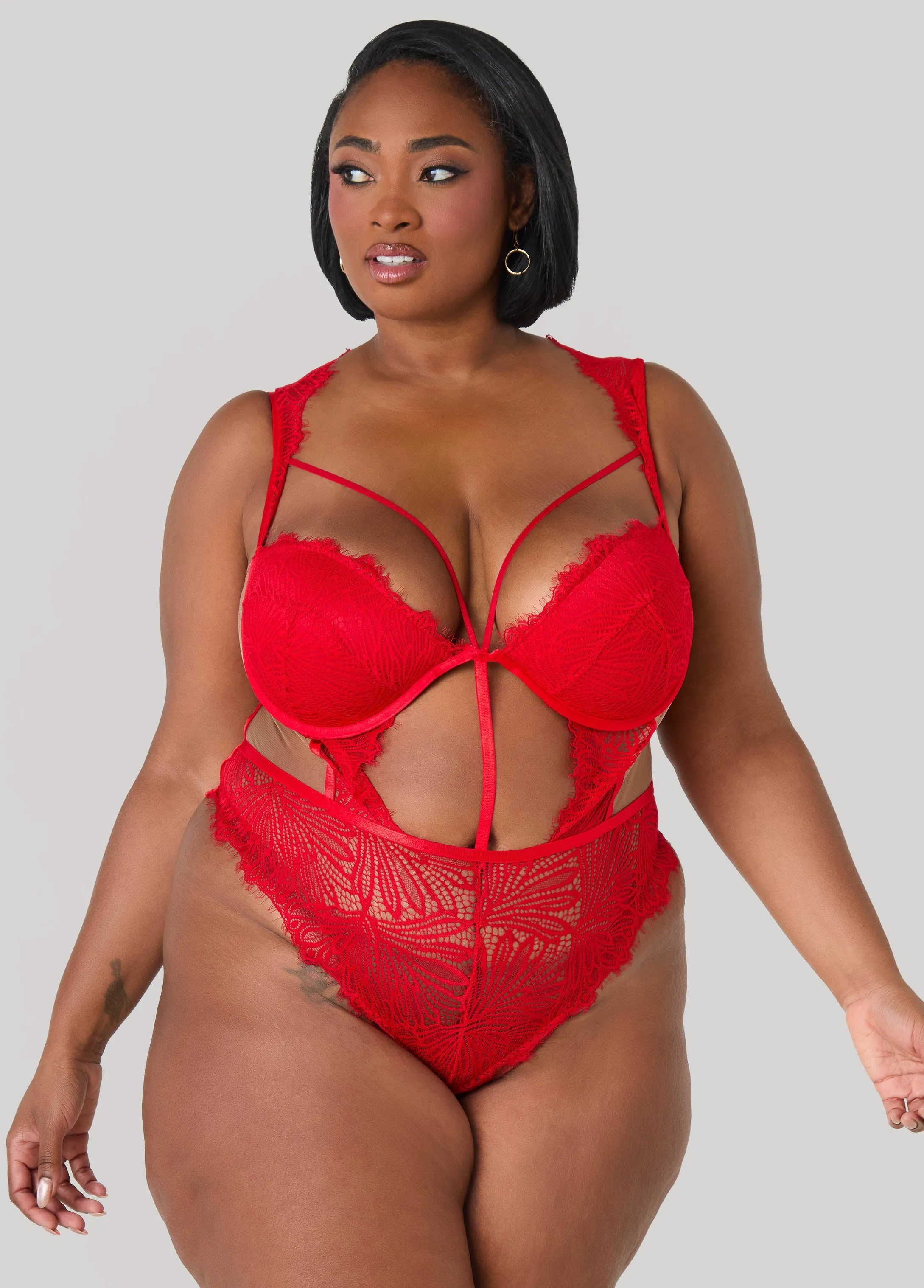 Caged Cutout Lingerie Bodysuit sold by Ashley Stewart