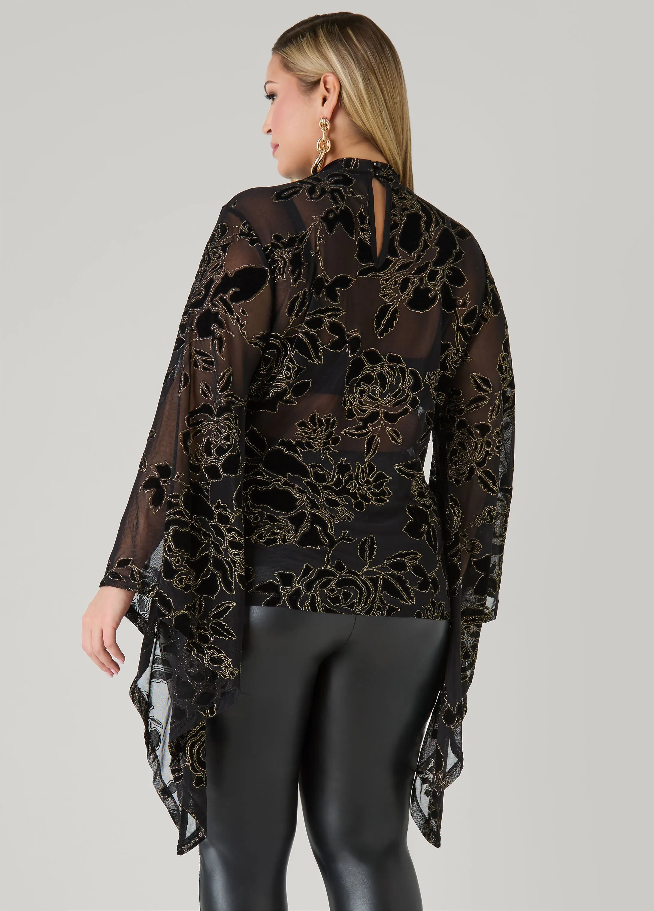 Metallic Burnout Velvet Mesh Top sold by Ashley Stewart product image thumbnail 2