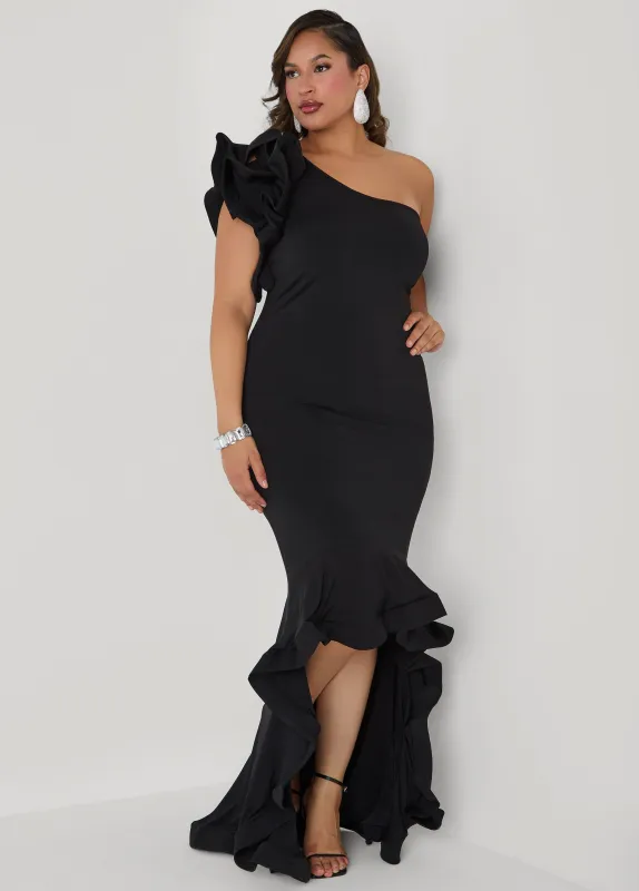 Ruffled One Shoulder Gown sold by Ashley Stewart