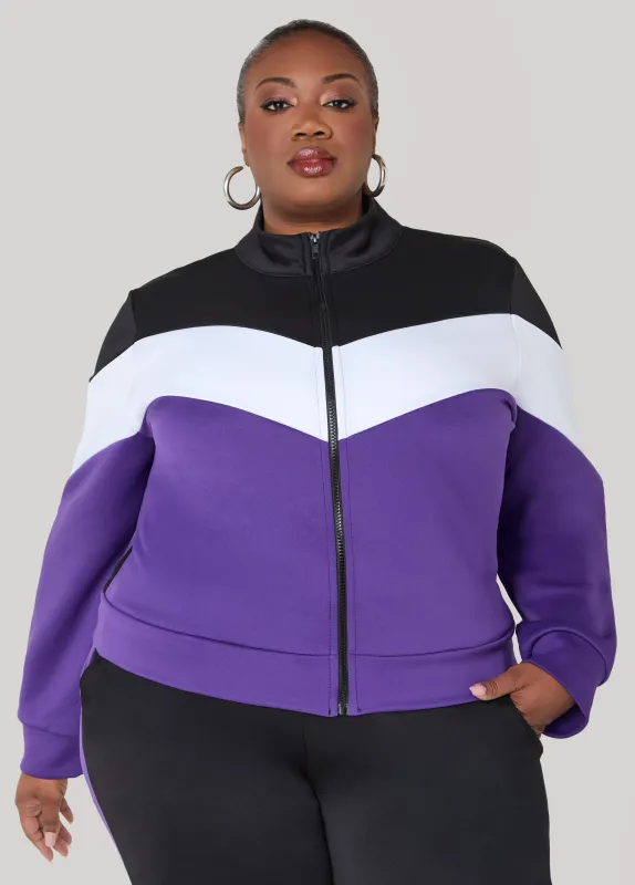 Zip Front Colorblock Track Jacket made by Ashley Stewart