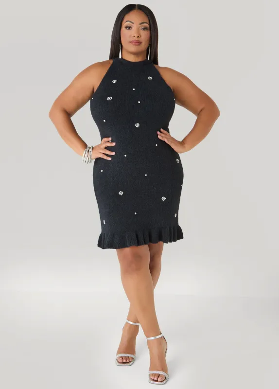 Flounced Embellished Sweater Dress sold by Ashley Stewart