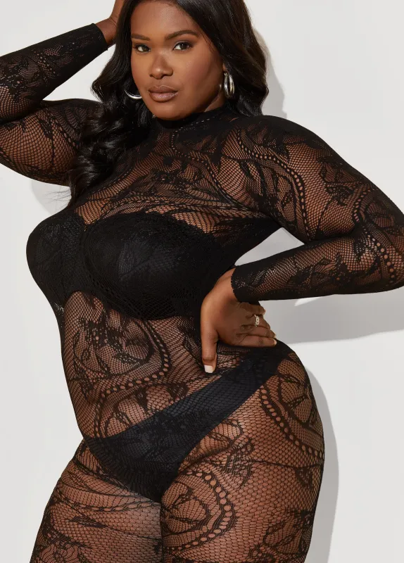 Mesh And Lace Bodystocking sold by Ashley Stewart