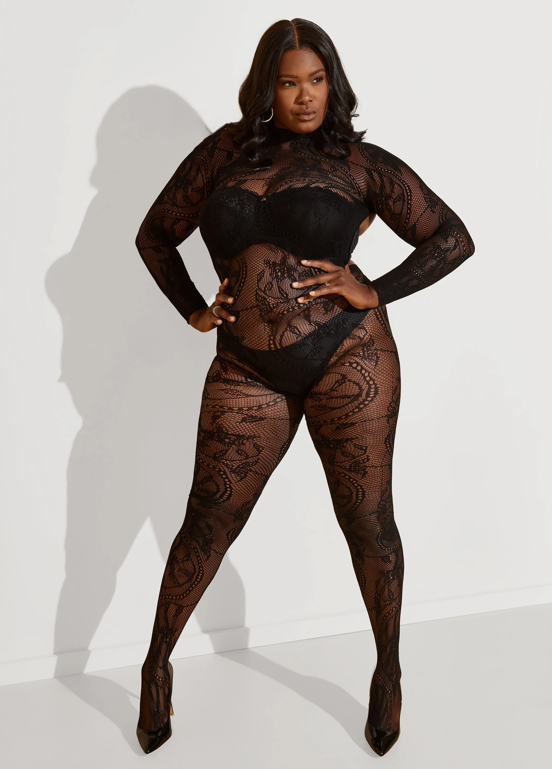Mesh And Lace Bodystocking sold by Ashley Stewart product image thumbnail 3