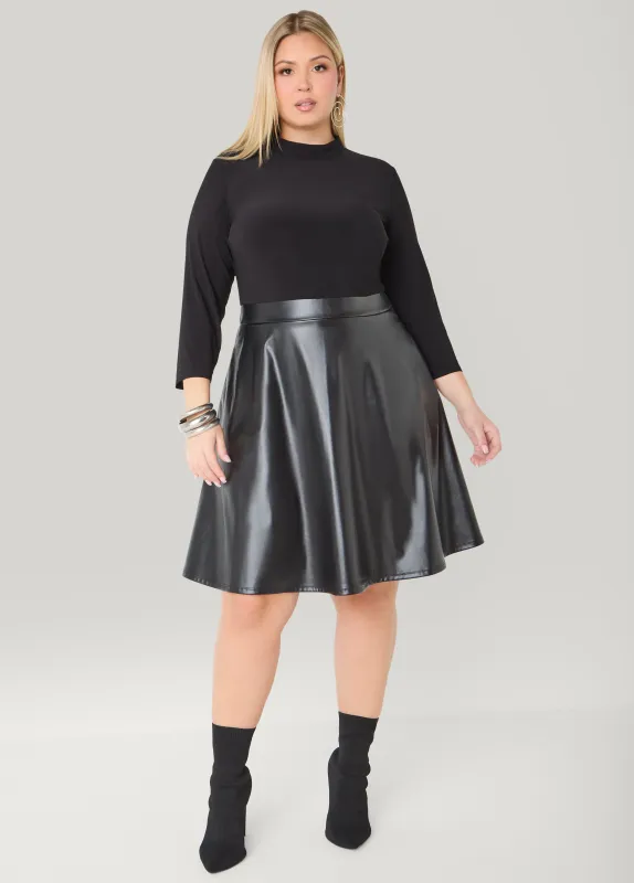 Paneled Faux Leather A Line Dress sold by Ashley Stewart