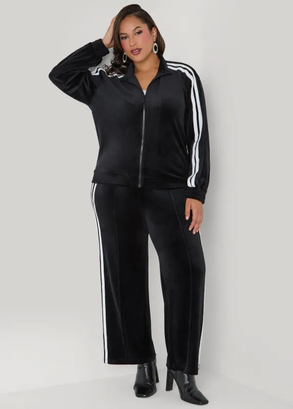 Stripe Trimmed Velour Track Pants sold by Ashley Stewart