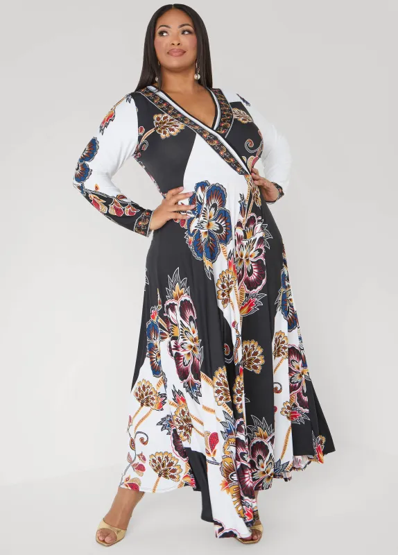 Floral Faux Wrap Maxi Dress sold by Ashley Stewart