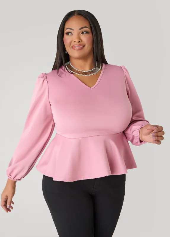 Puff Sleeved Peplum Top sold by Ashley Stewart