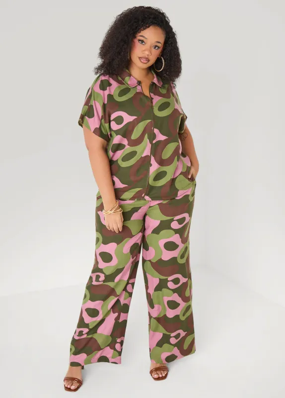 Camo Print Wide Leg Pants made by Ashley Stewart
