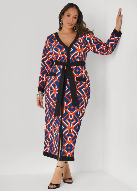 Belted V Neck Geo Print Maxi Dress sold by Ashley Stewart