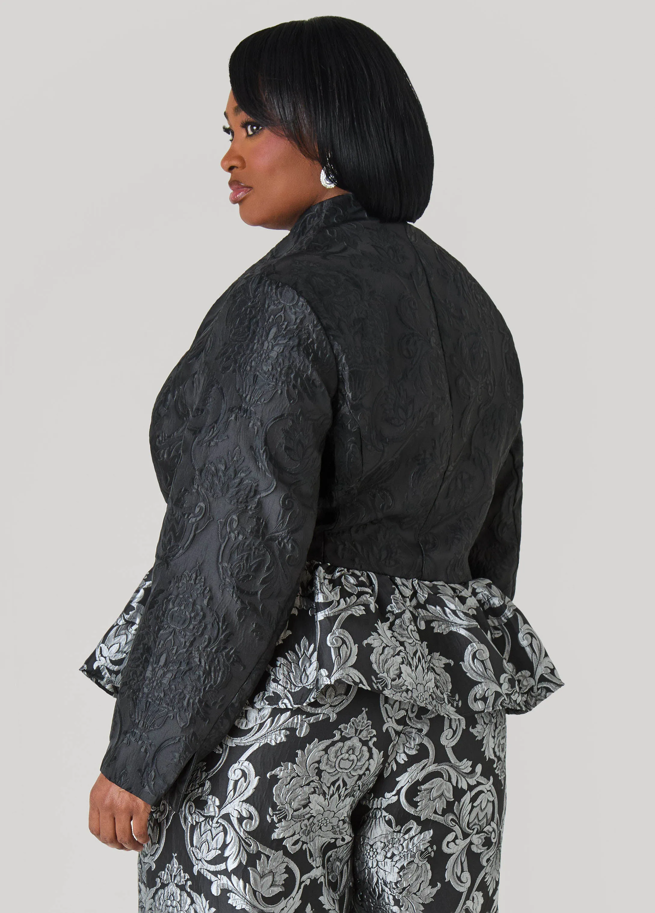 Two Tone Jacquard Peplum Jacket sold by Ashley Stewart product image thumbnail 5