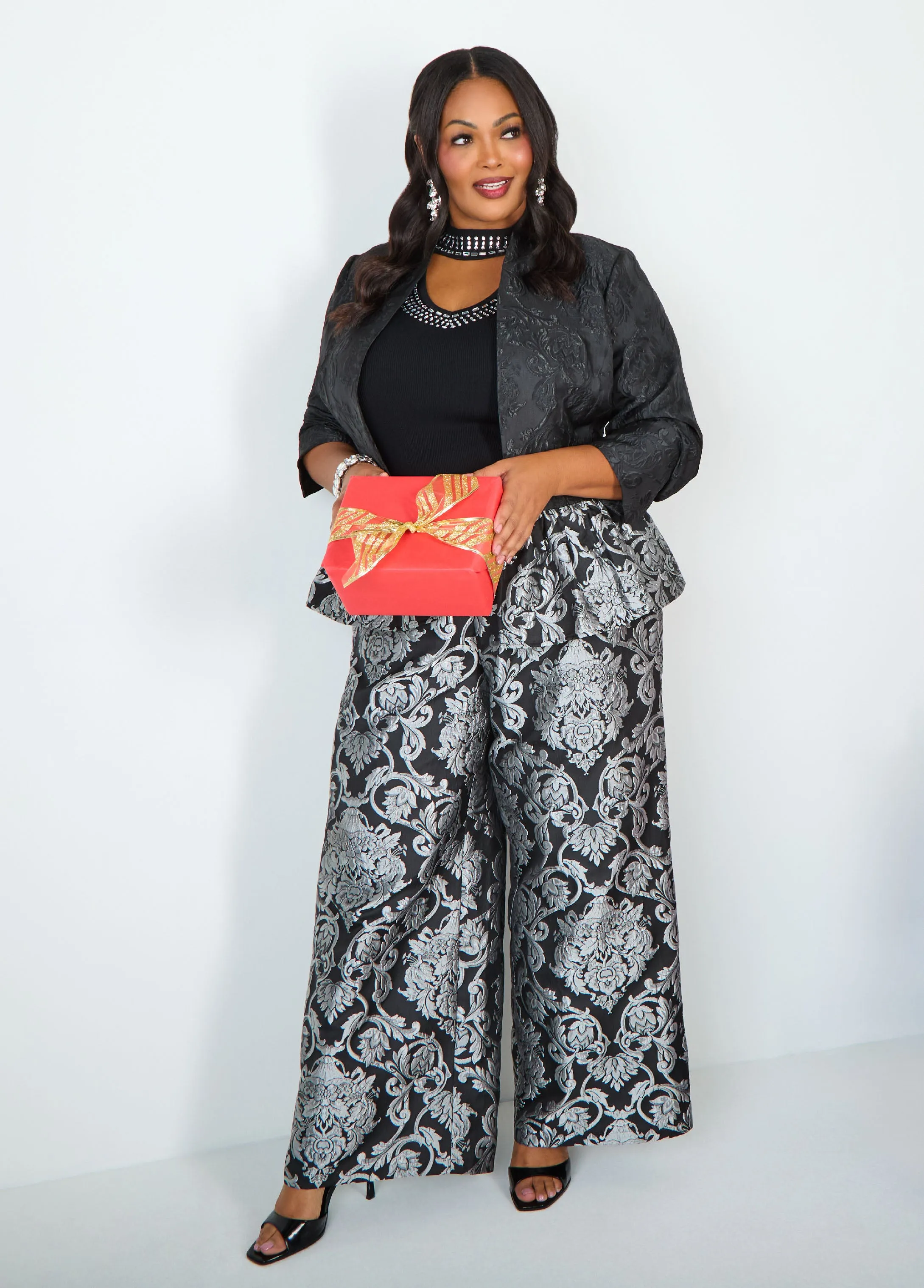 Two Tone Jacquard Peplum Jacket sold by Ashley Stewart product image thumbnail 3