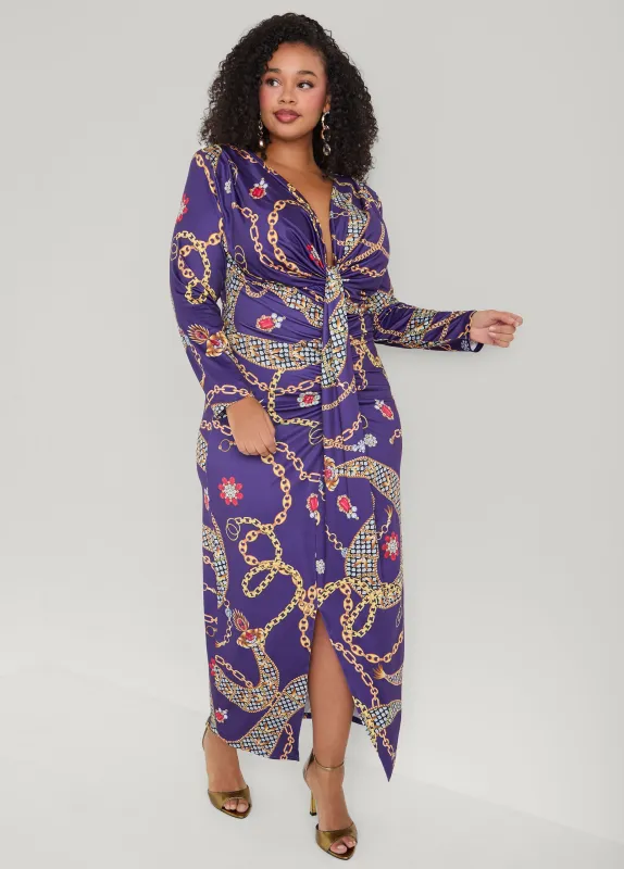 Status Print V Neck Maxi Dress sold by Ashley Stewart