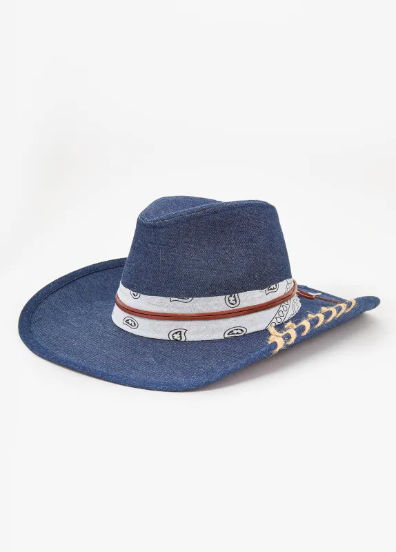 Bandana Trimmed Denim Cowboy Hat sold by Ashley Stewart