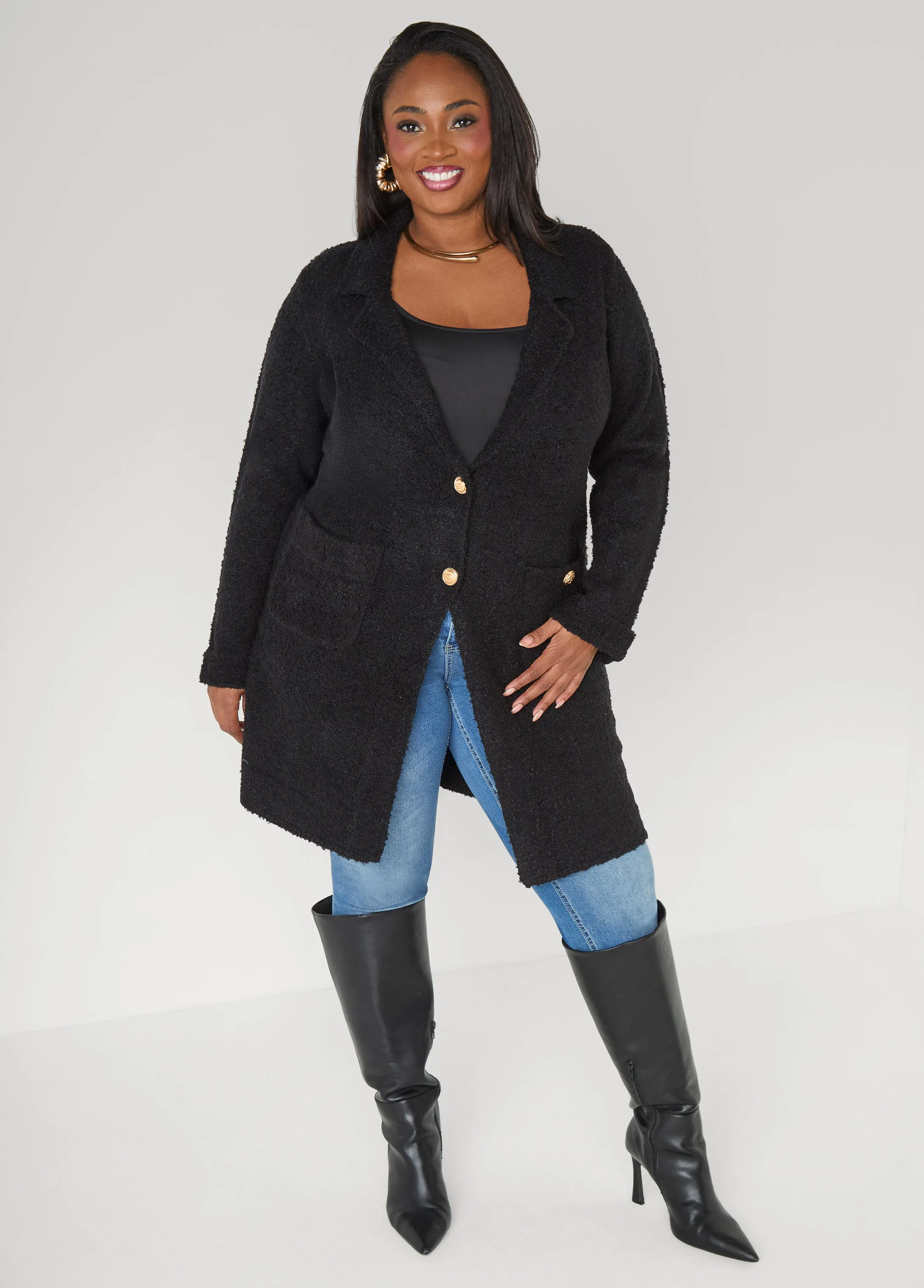 Boucle Button Front Duster sold by Ashley Stewart product image thumbnail 3