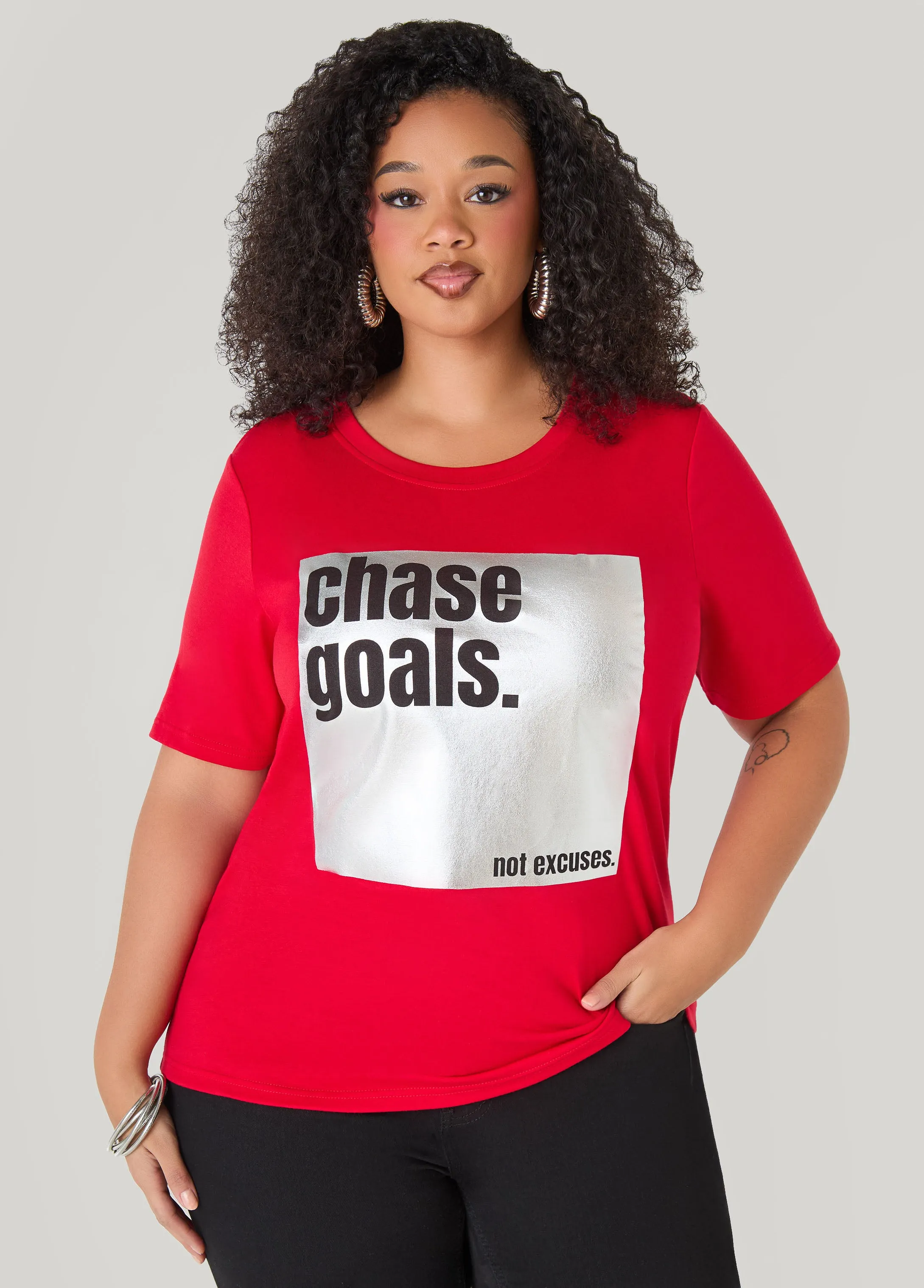 Chase Goals Metallic Graphic Tee sold by Ashley Stewart