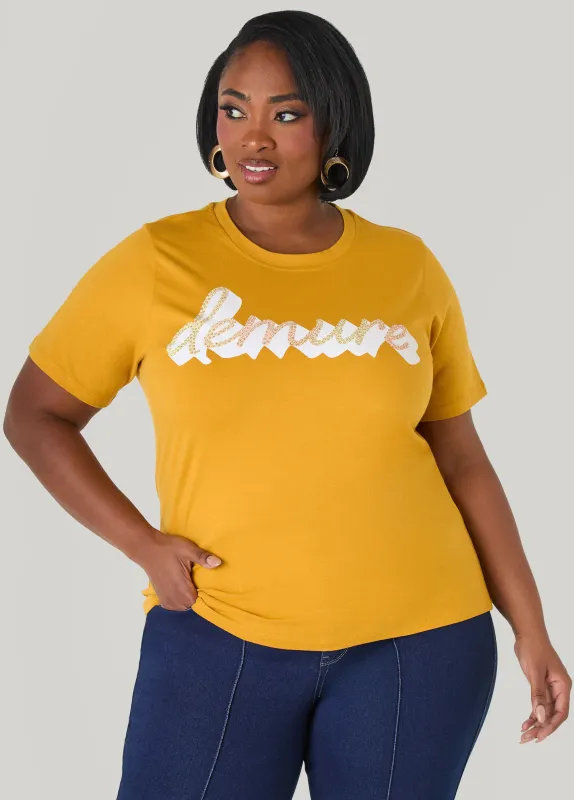 Demure Crystal Graphic Tee sold by Ashley Stewart