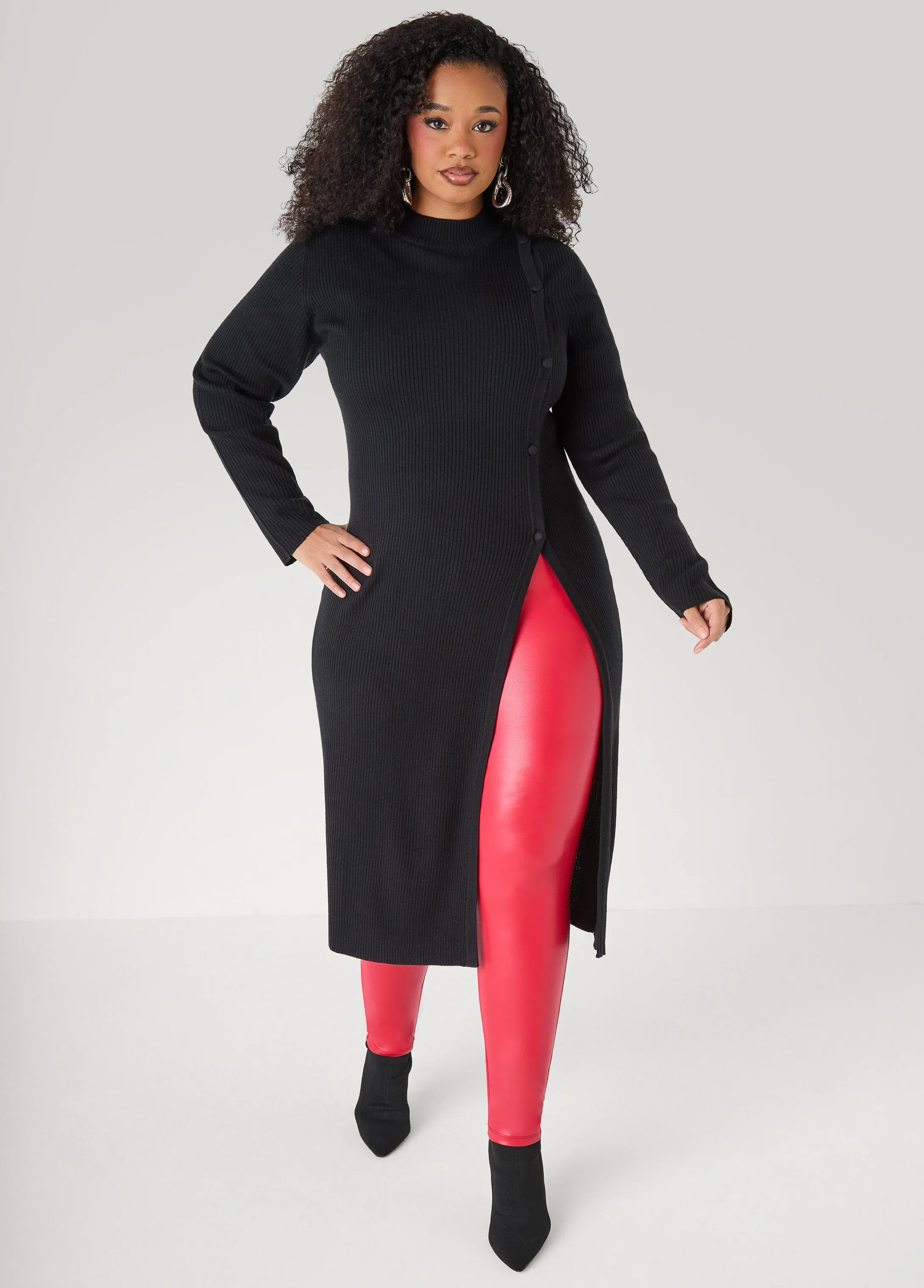 Button Detailed Ribbed Tunic sold by Ashley Stewart