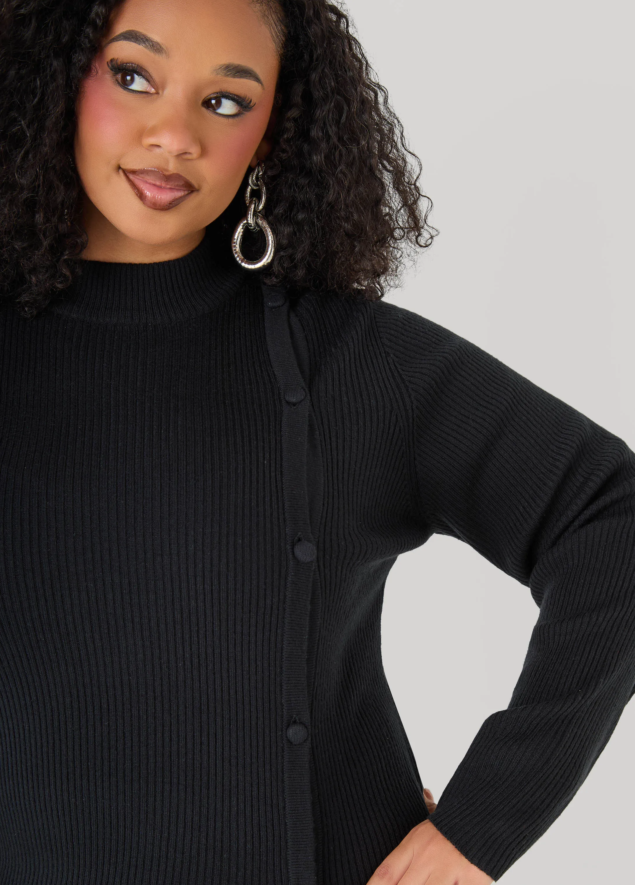 Button Detailed Ribbed Tunic sold by Ashley Stewart product image thumbnail 4