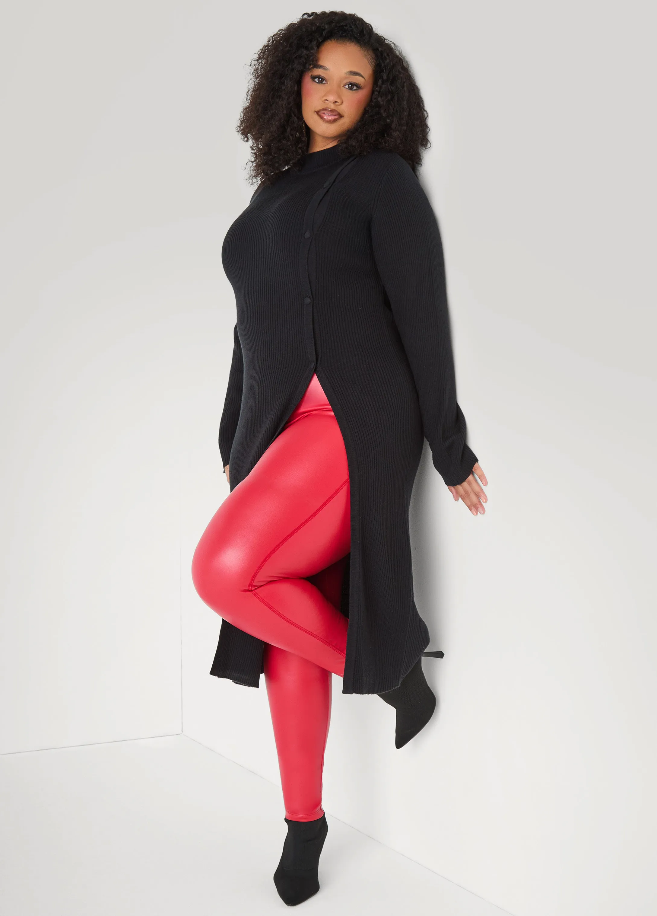 Button Detailed Ribbed Tunic sold by Ashley Stewart product image thumbnail 3