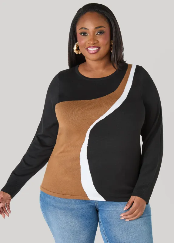 Tri Tone Intarsia Sweater sold by Ashley Stewart