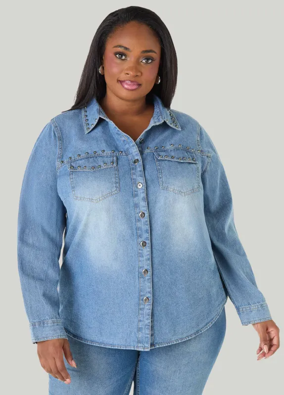Studded Denim Shirt sold by Ashley Stewart