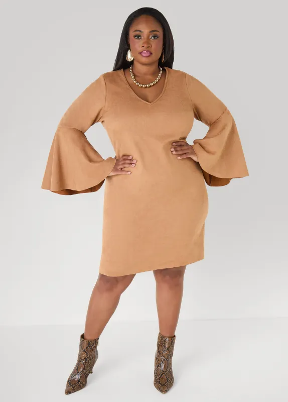 Bell Sleeved Faux Suede Dress made by Ashley Stewart