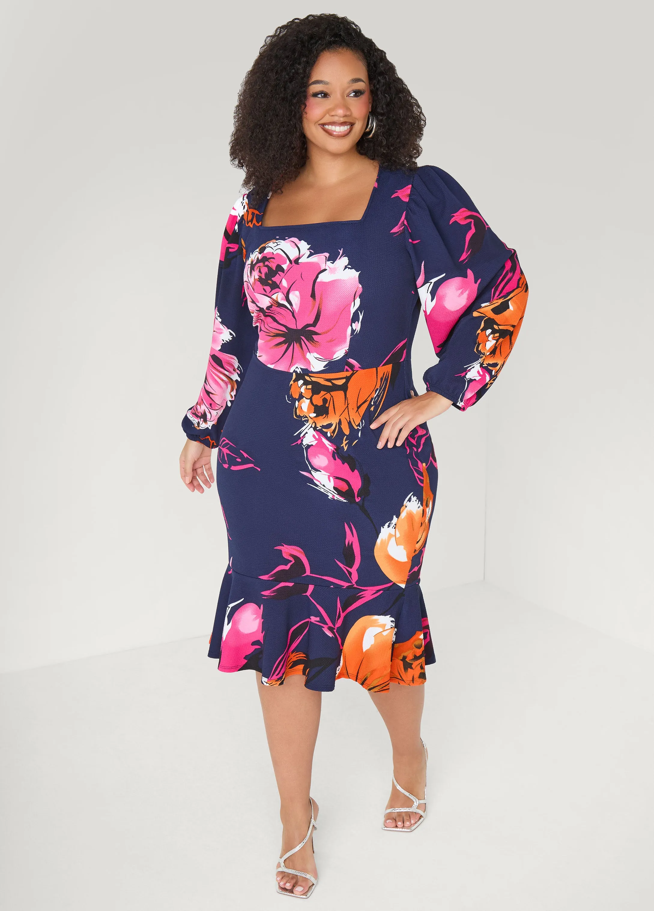 Flounced Floral Sheath Dress sold by Ashley Stewart product image thumbnail 3