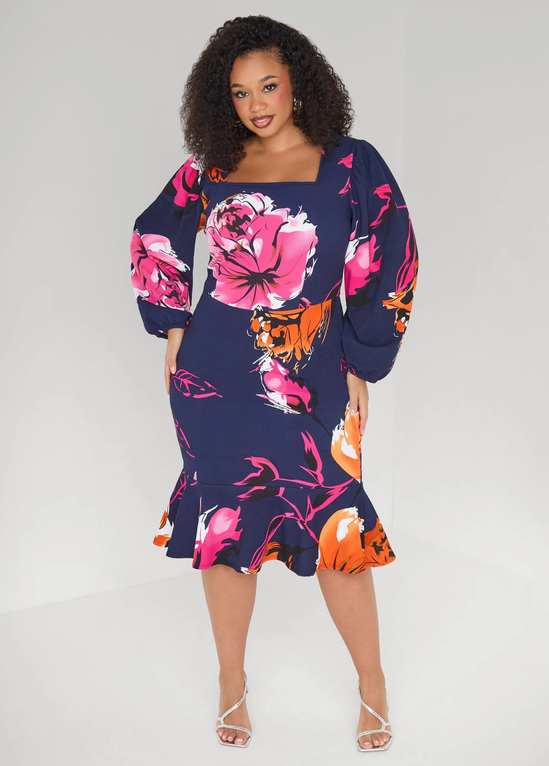 Flounced Floral Sheath Dress sold by Ashley Stewart