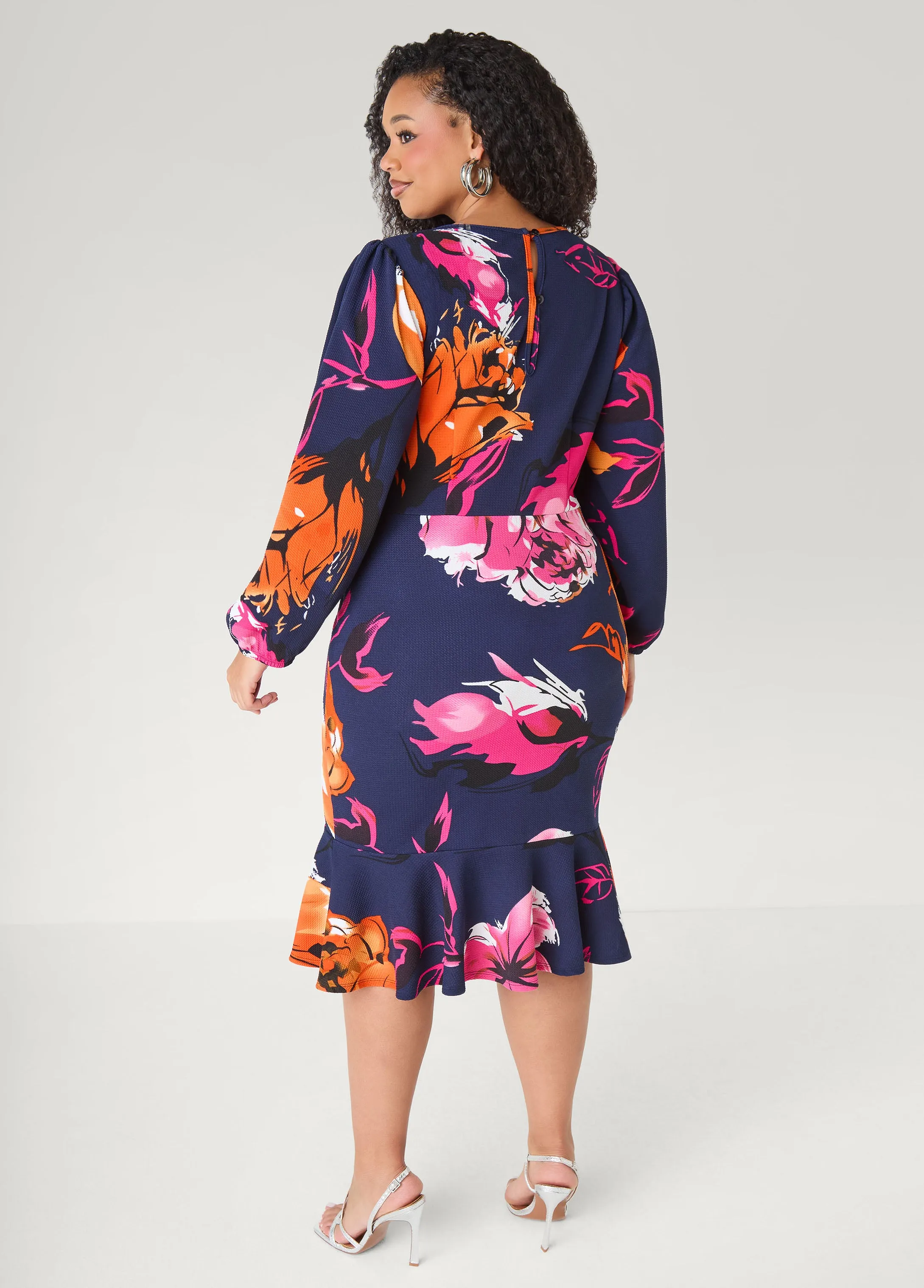 Flounced Floral Sheath Dress sold by Ashley Stewart product image thumbnail 2