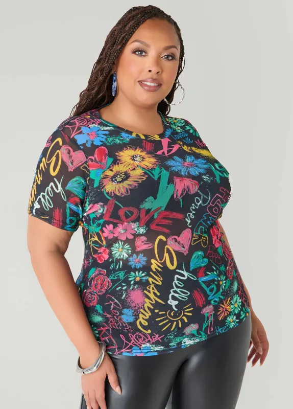 Graffiti Mesh Tee sold by Ashley Stewart