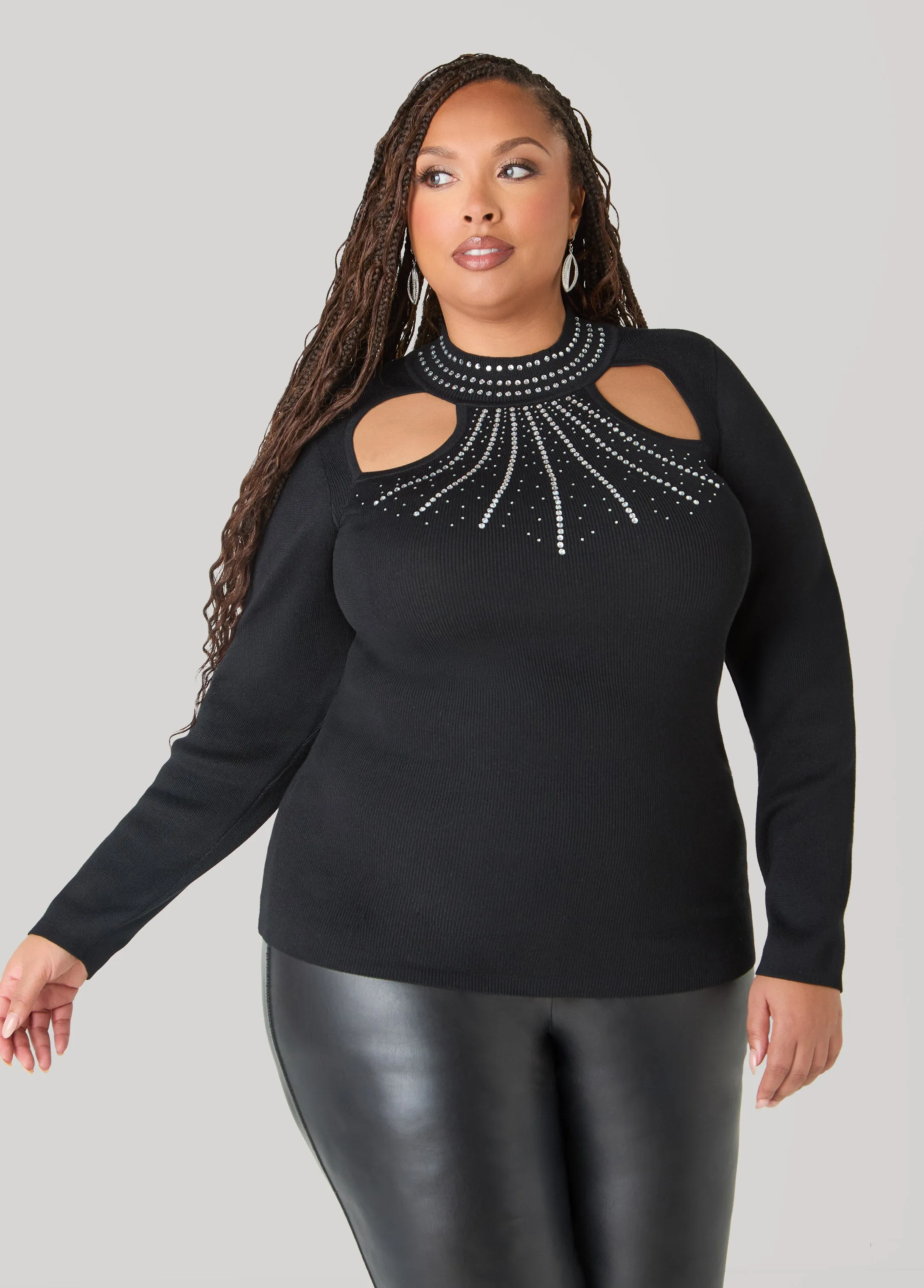 Cutout Crystal Sweater sold by Ashley Stewart